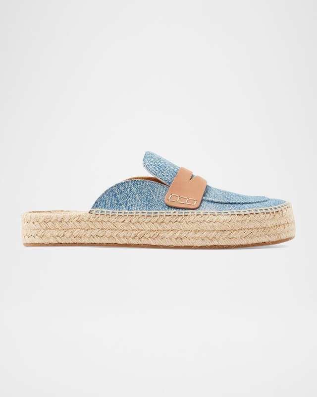 Denim Espadrille Penny Loafer Mules